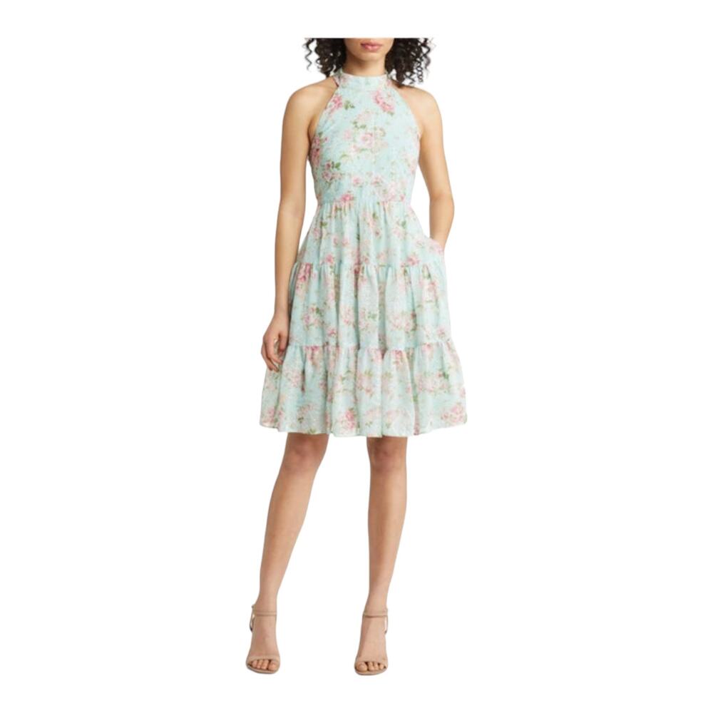 Eliza J dress floral print fit flare light green size 18